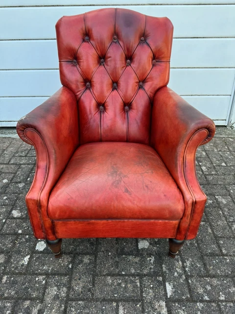 LAURA ASHLEY LANCASTER Red Leather Armchair C 125.00 PicClick UK