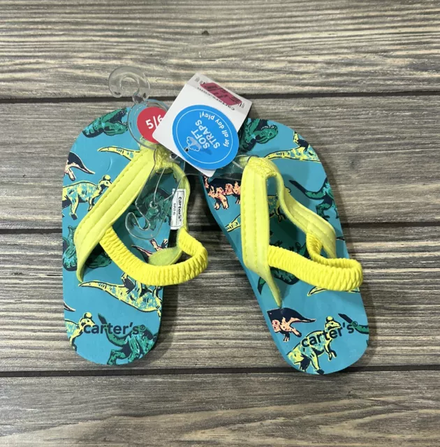 Carter's Boy's Toddler Flip-Flop Teal Dinosaur Jerome Flip-Flop NWT Size 5/6