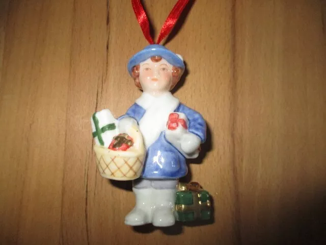 Bing & Gröndahl Christmas Tree Ornaments Girl With Hat And Gifts No. 155