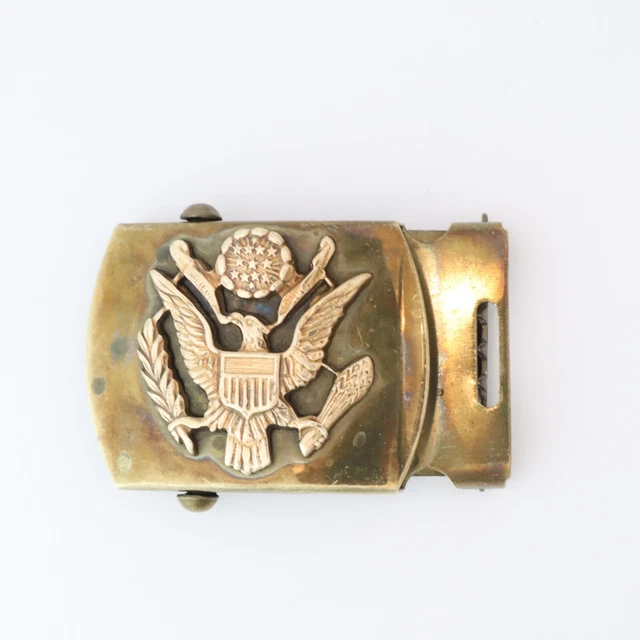 WWII SOLID BRASS US Army Officers  Belt Buckle Eagle Crest Insignia
