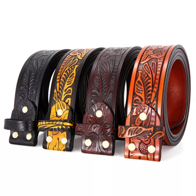 Classic Western Flower Design Leather Snap On Belt Mens Womens-NO BUCKLE