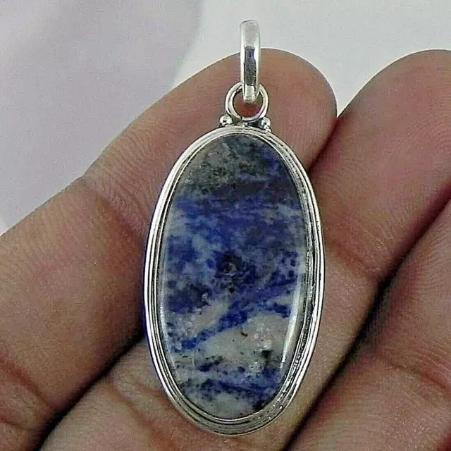 Main 925 Collier Argent Pendentif Forme Ovale Véritable Sodalite Cadeau Mariage