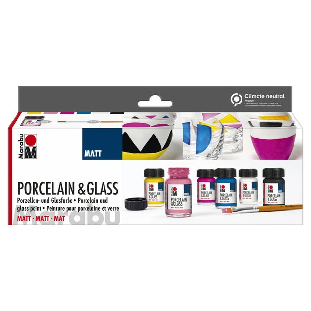 NEU Porcelain & Glass Matt, Glas-/Porzellanfarbe Starterset, 6 x 15 ml, inklusiv