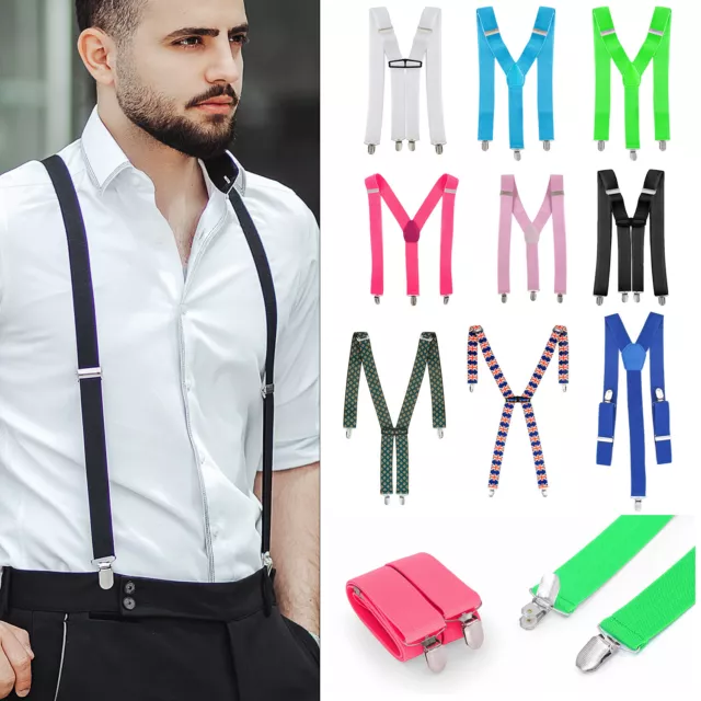 Mens Elasticated Heavy Duty Clip on Trouser Braces Adjustable Suspenders 35mm