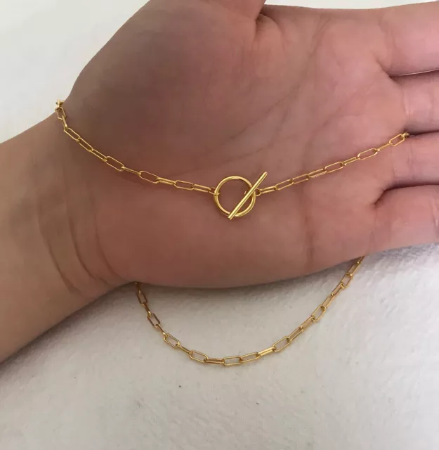 New! 18K Gold Paperclip Chain Necklace | 16 Inches Length 925 Sterling Silver
