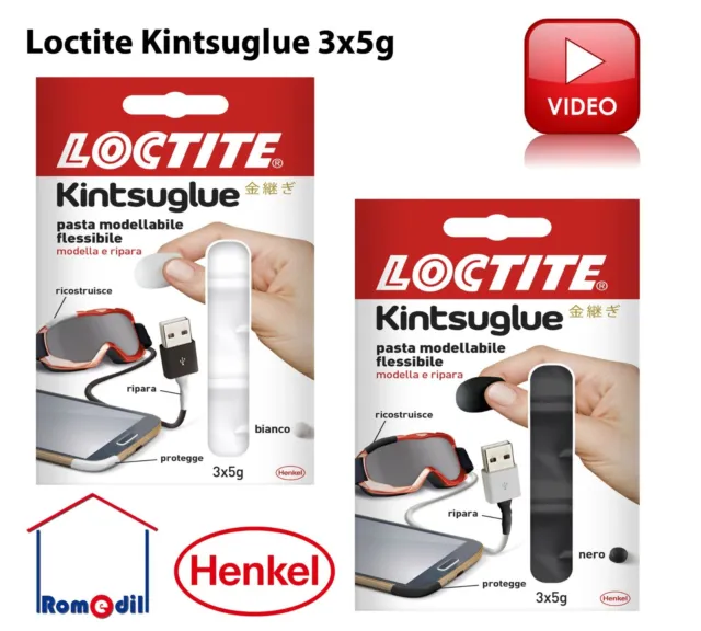 Loctite Kintsuglue Pasta Modellabile Flessibile 3 x 5  g riparazioni Bianco Nero 2