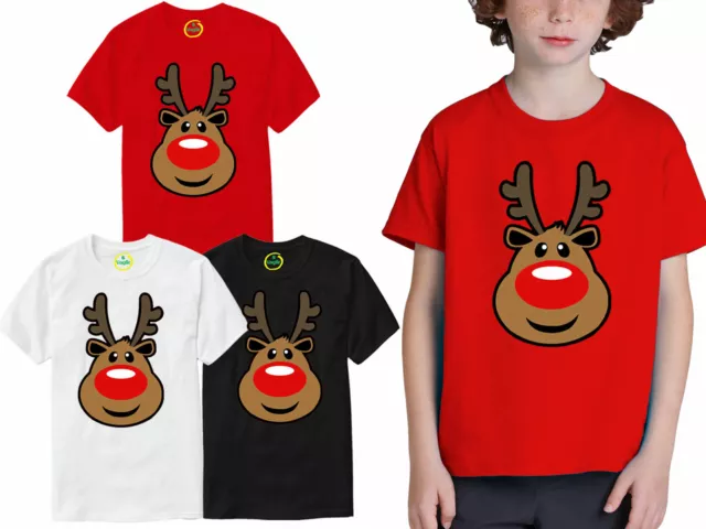 Kids Boys Girls Rudolph The Reindeer Xmas Christmas Tee T-Shirt Top Tshirt