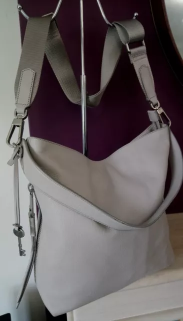 FOSSIL LARGE Grey Leather Crossbody Bag Satchel Very Good