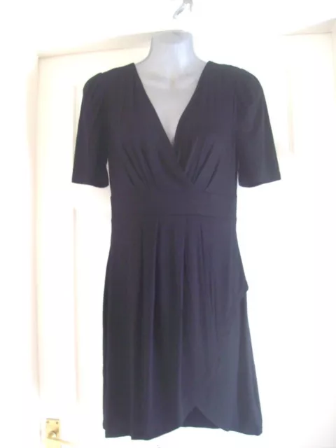 Bnwt Next Lovely Black Mock Wrap Jersey Dress V Neck 3/4 Sleeve Sz 8