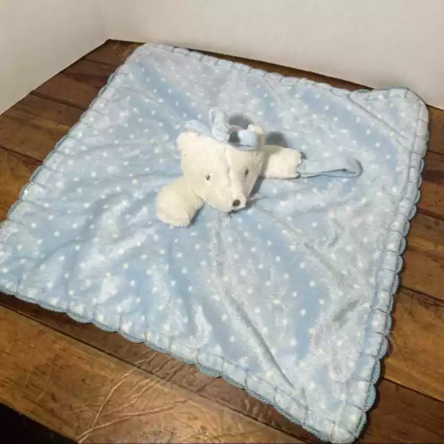 Blankets & Beyond Bear Lovey White Blue Blanket Polka Dot Pacifier Holder