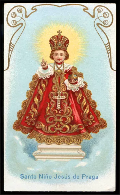 antico santino cromo-holy card GESU' BAMBINO DI PRAGA 2