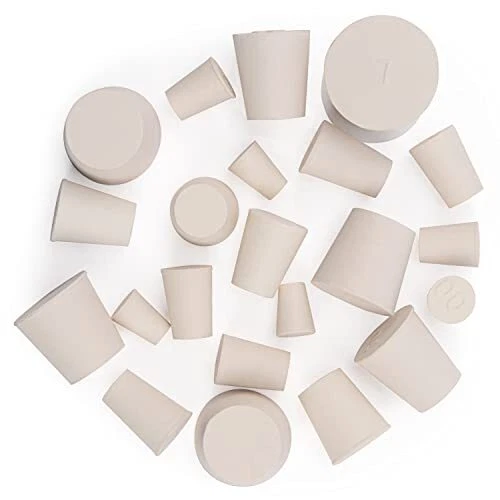 FunChem Solid Rubber Stoppers Set 22-Pack Assorted Sizes 000#-7# White Tapere...