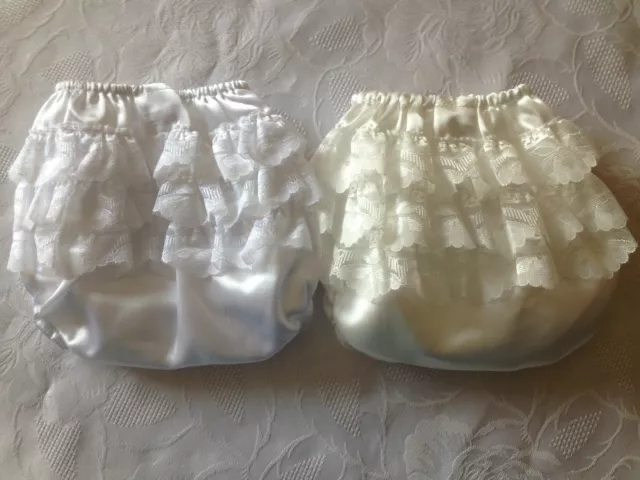 Baby Girls Christening/Wedding/Party Frilly Satin Knickers/Pants White Or Ivory