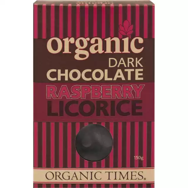 Organic Times Organic Dark Choc Raspberry Licorice 150g