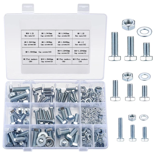 128 PCS HEX Bolts and Hex Nuts and Washers Assortment Kit, Heavy Duty