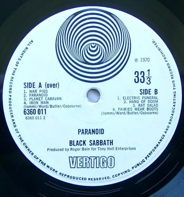 BLACK SABBATH - Paranoid LP - 1970 UK - 1st Press - NO SLEEVE -  LISTEN MP3