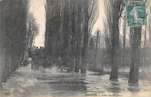 Cpa 91 Crosnes / Allee Des Peupliers / Inondations 1910