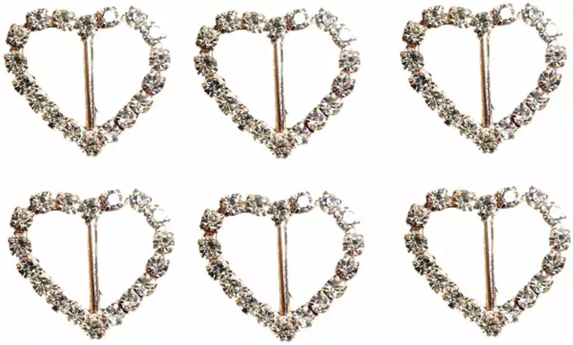 10 Rose Gold Heart Diamante Rhinestone Ribbon Slider Buckles Wedding Invitations