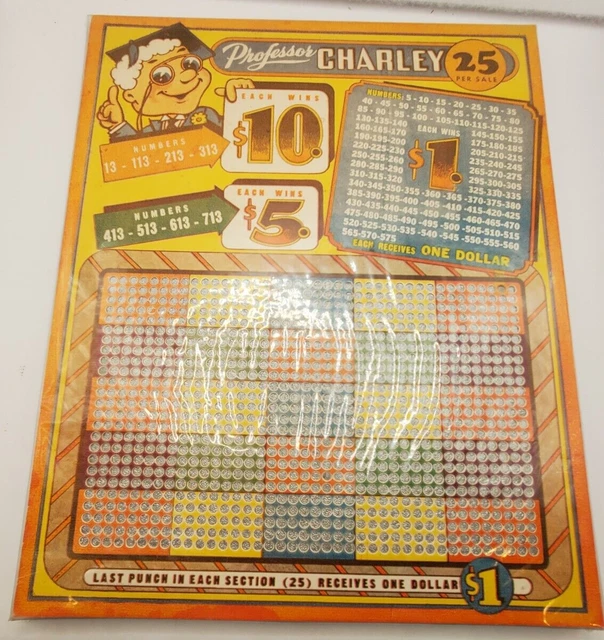 Vintage 1960s NOS Professor Charley Gambling Fundraiser Punchboard - New