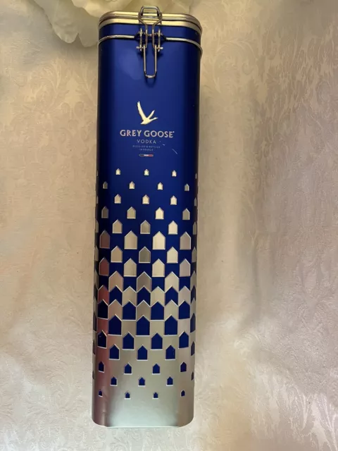 Grey Goose Vodka Empty Tin Limited Edition Collectible Blue Silver 14" Flip Top