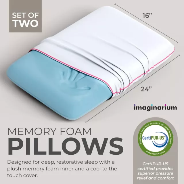 Imaginarium Memory Foam Pillows, White/Pink Trim Single Pack 16" x 28"