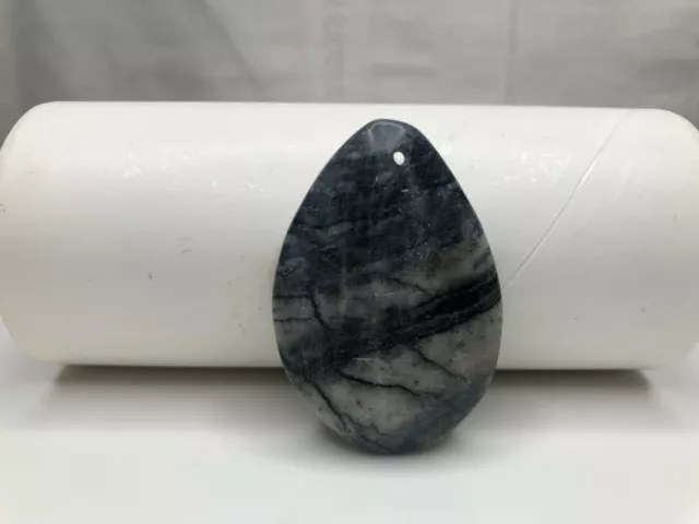 Focal, Grey Marble (Natural) Puffed Teardrop With Flat Back, Size 45x30 mm