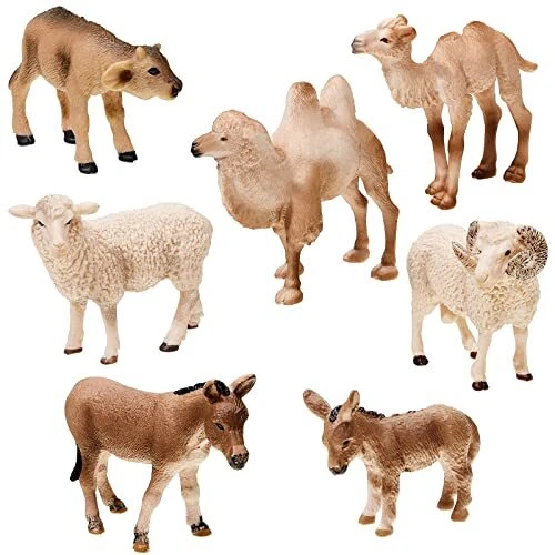 7 Pieces Nativity Animal Set Figurines, Christmas Collection, Traditional