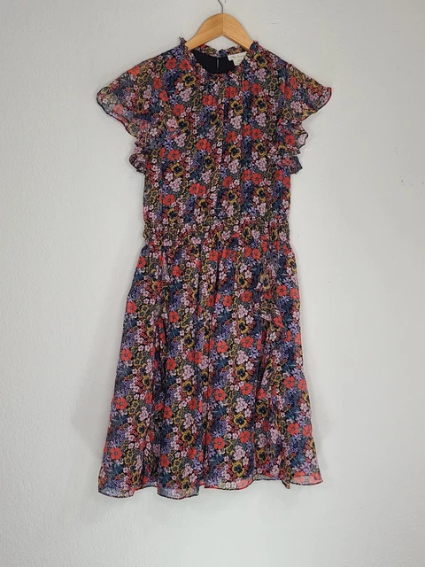 Shoshanna Amora Silk Floral Cap Flutter Sleeve Ruffle Mini Dress Size 4 Womens