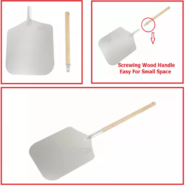 16x18x34" inch Aluminium Pizza Peel Removable Wooden Handle Bakers Paddle Shovel 3