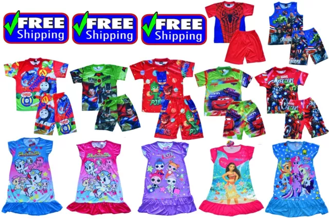 New Kids Summer Pyjamas Boys Girls Outfits Nighties Sleepwear PJ Top Tee Gift