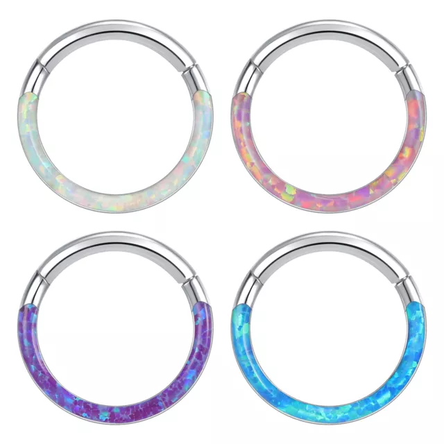 16G Opal Nose Septum Rings Stainless Steel Hoop Daith Helix Tragus Rook Earrings