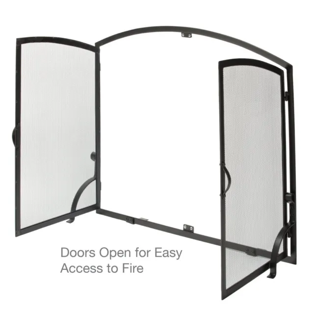 Uniflame S-1062 Medium Single Panel Wrought Iron Screen with Easy Doors - Black