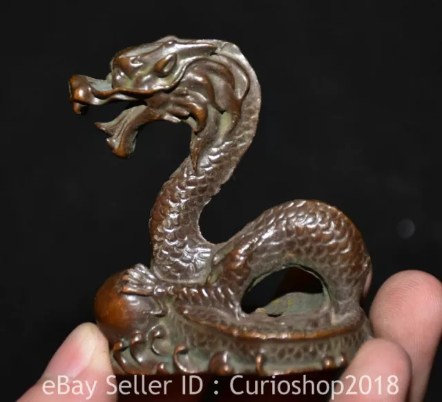 2.2" Old Chinese Red Bronze Feng Shui Dragon Beast Statue Sculpture