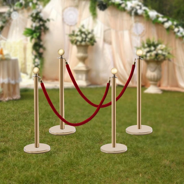 4X Stainless Isolation Post Crowd Control Stanchion Barrier +5ft Velvet Rope