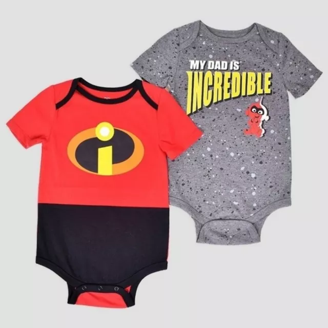 Disney Pixar Incredibles 2 Size 3-6M Red and Gray short sleeve Bodysuit 2pc.