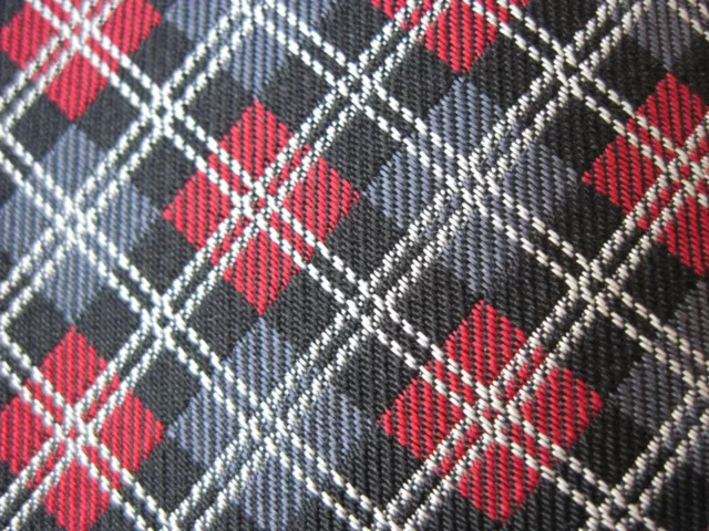 BEN SHERMAN Necktie Tie Black Gray Red Woven Diagonal plaid NARROW Handmade C70