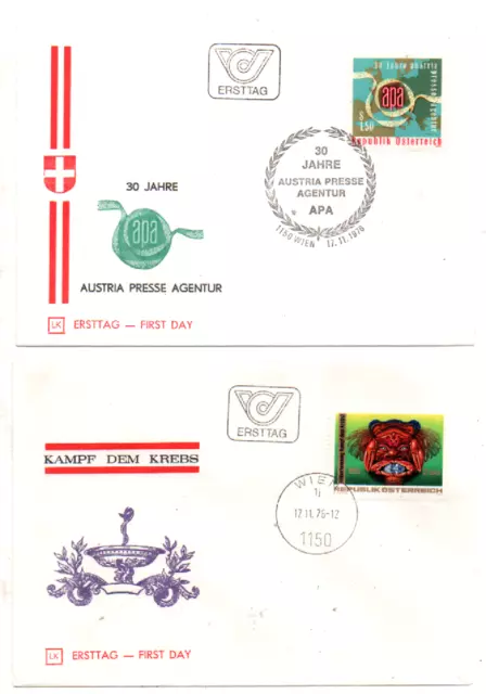 Österreich 1976 MiNr.: 1531; 1533 Krebs, APA Ersttag; Austria FDC