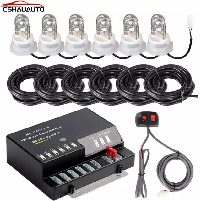 6 Pack HID Bulbs White Hide Away Emergency Warning System Strobe Lights kit