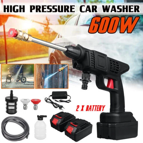 Electric Cordless High Pressure Washer Portable Spray Gun Cleaner Kit W/2Nozzle