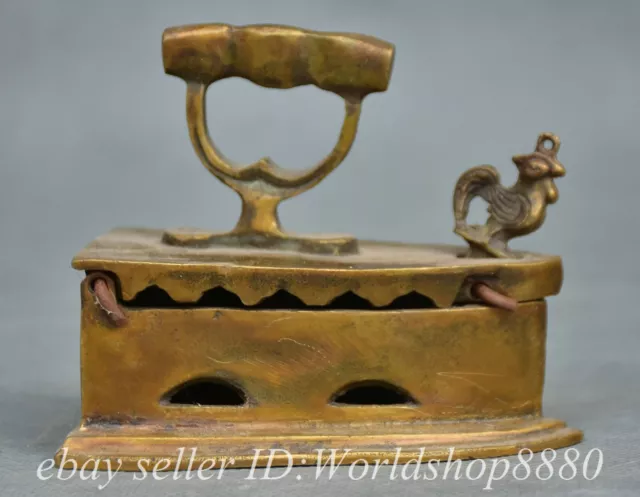 4" Old Chinese Copper Dynasty incense burner Storage Box Statue