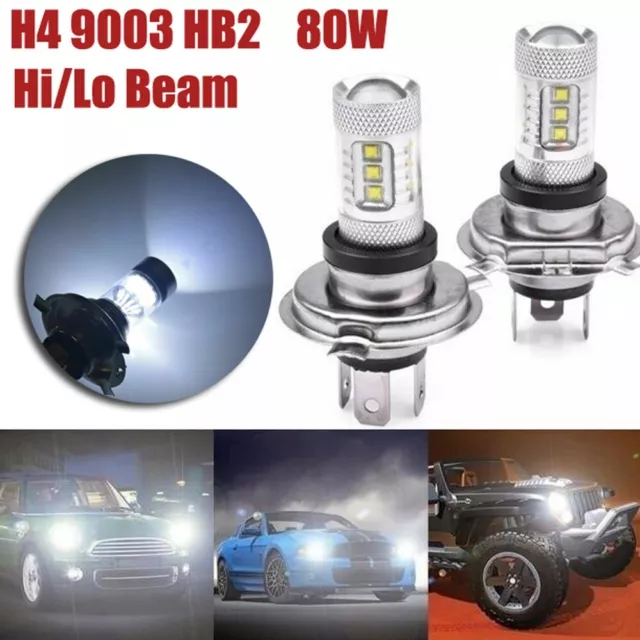 2 X H4 9003 HB2 Anti-brouillard Feux de Position LED Phares 80W Haut/Bas DRL