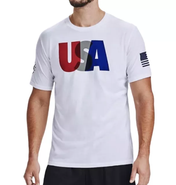 Under Armour UA Freedom USA Logo White Short Sleeve Graphic T-Shirt Size 3XL 3X