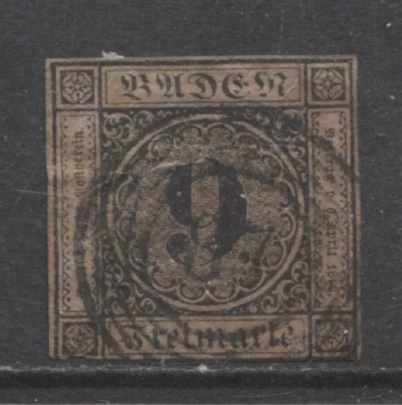 Germany States 1851 BADEN 9 Kreuzer issue used $ 240.00