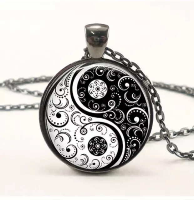 Halskette Anhänger YIN YANG schwarz-weiß Symbolschmuck Esoterikschmuck