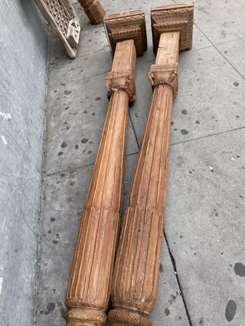 Old Wood Carved Moroccan Style Columns Pillars