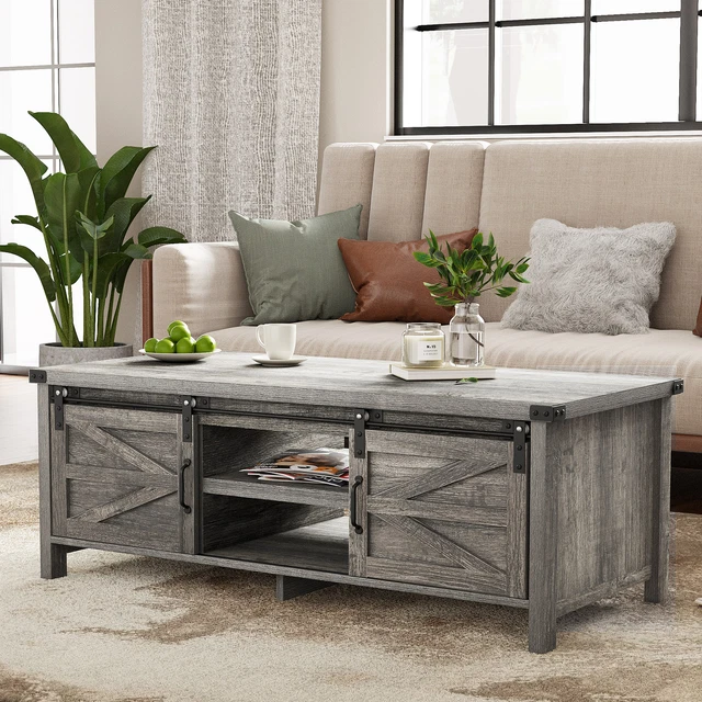 MODERN FARMHOUSE COFFEE Table w/ Sliding Barn Door End Table Cocktail