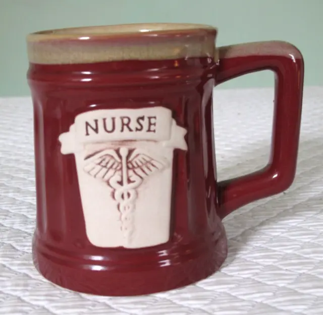 Abby Press Nurse & Caduceus Symbol Heavy Coffee Cup Mug Brown Tones