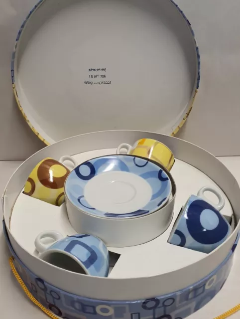 Maxwell & Williams Retro Pattern 4 Demi Coffee Cups in Hat Box c2006 MIB Boxed