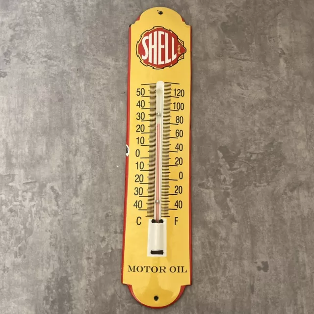 Vintage Shell Gasoline Porcelain Sign Gas Station Pump Motor Oil Thermometer