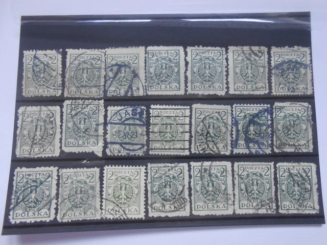 21  pre war Poland Polska  Poczta used  2mk  stamps with crowned national eagle